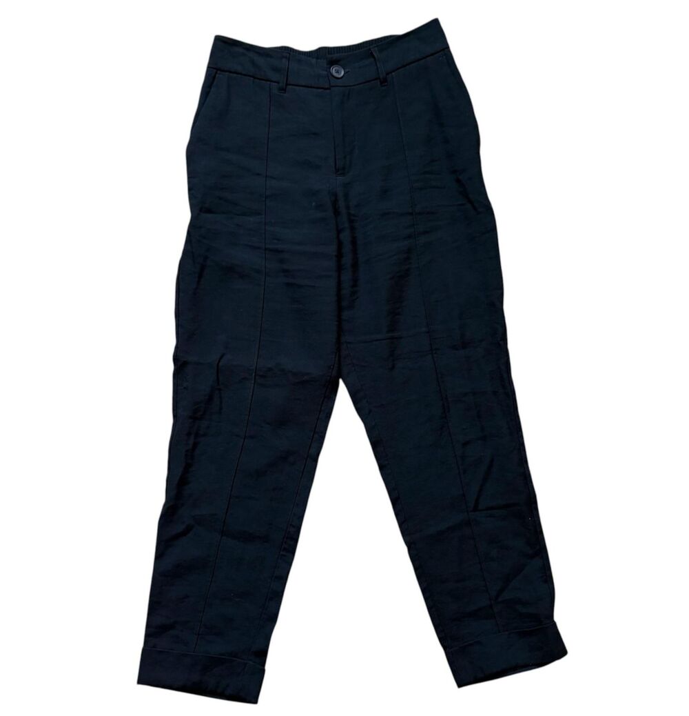 A New Day Pants Womens 4 Black Ankle Twill Slim Pull On Elastic Waist Cuffed